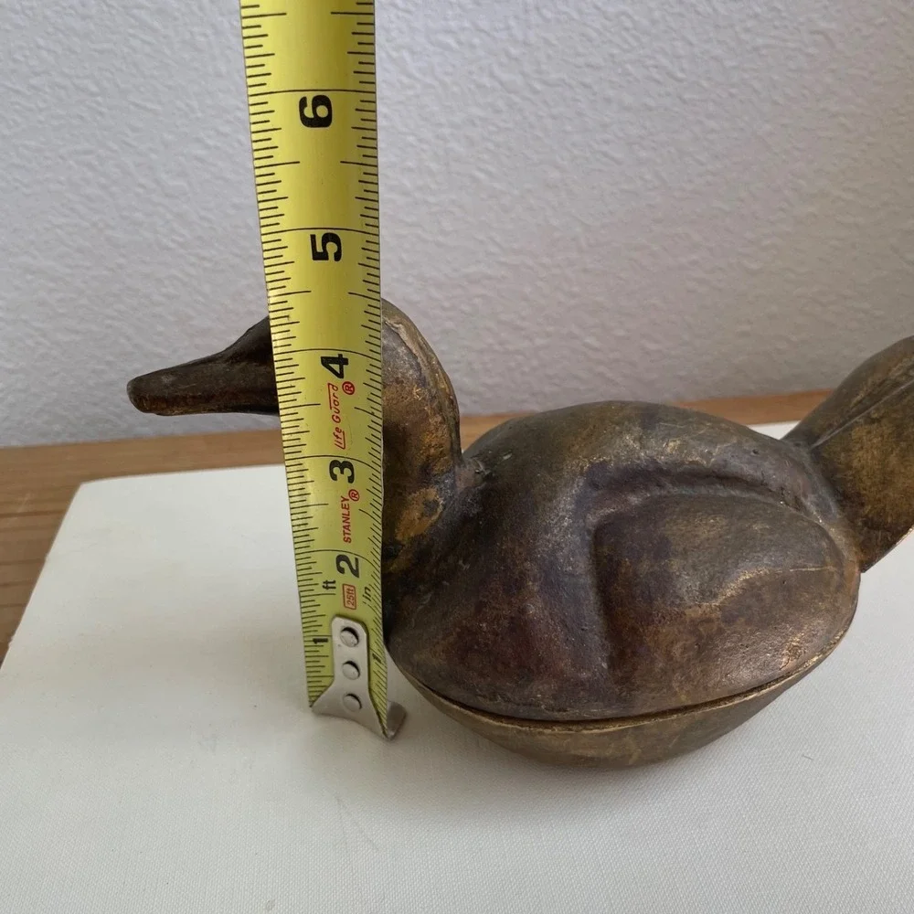 Vintage Brass Duck Trinket Box Metal Bird Figurine Container Japan Mid Century